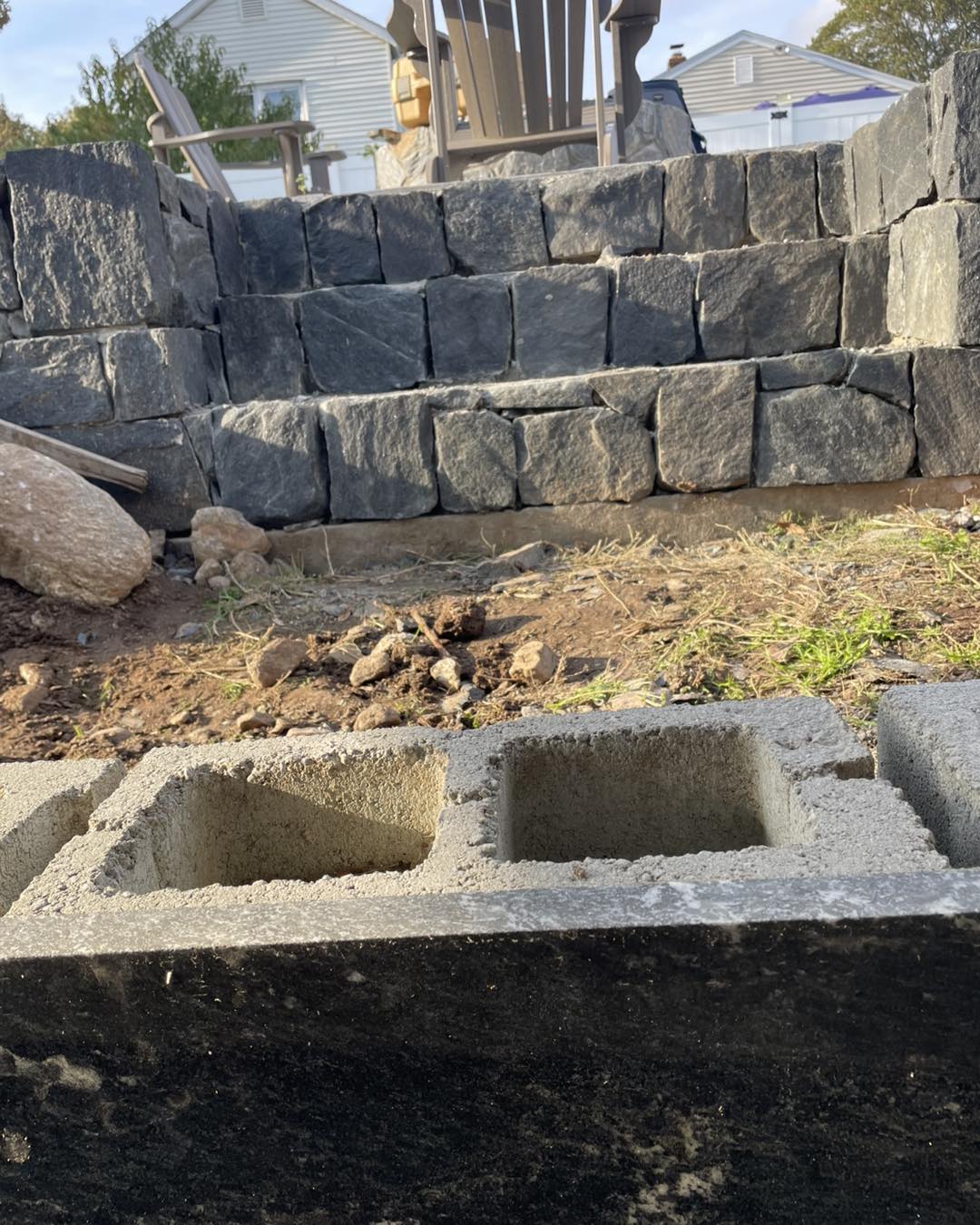 Stone steps and retaining wall